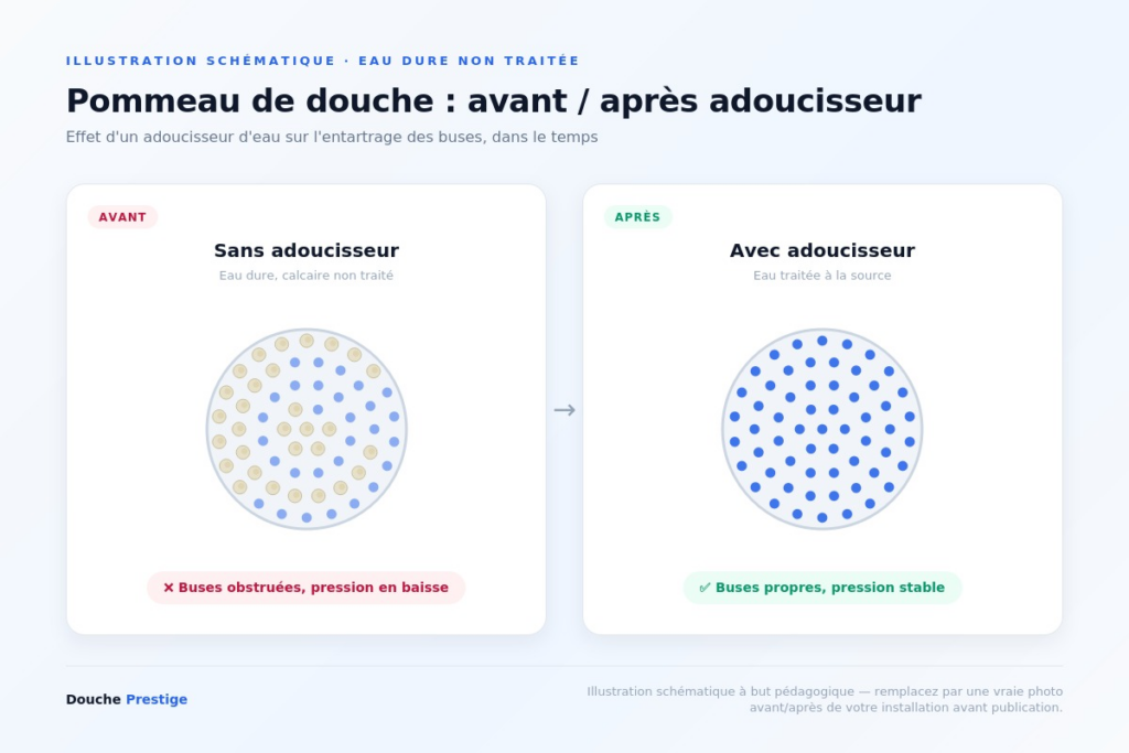 adoucisseur eau douche avant après calcaire
