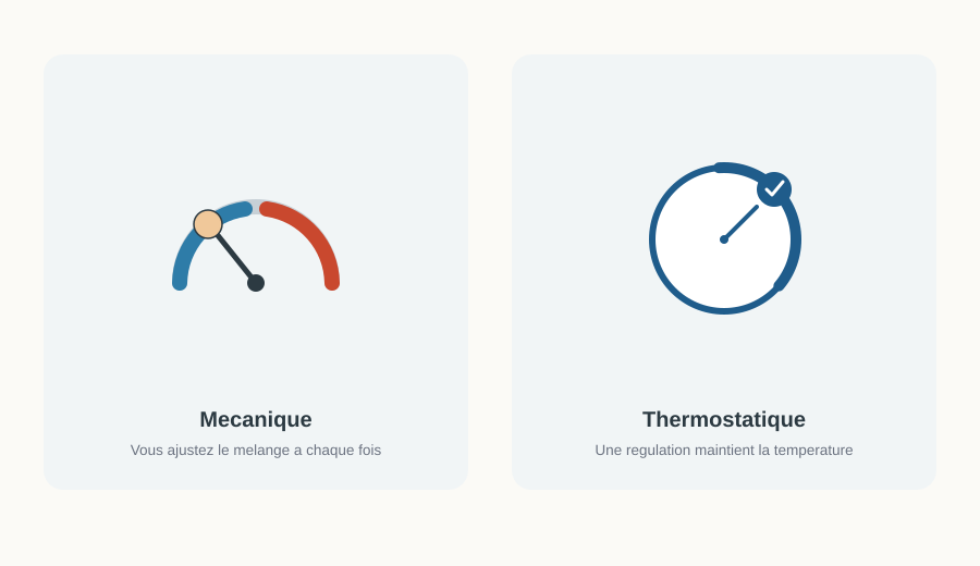 Différence de fonctionnement entre le réglage manuel mécanique et la régulation automatique thermostatique