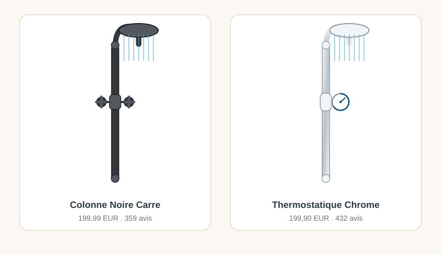 Comparaison entre la Colonne de Douche Noire Carré à 199,99€ et la Colonne de Douche Thermostatique Chrome à 199,90€