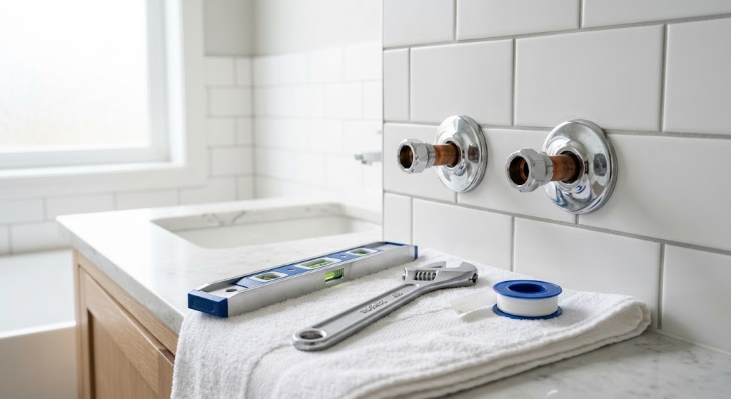 Préparation du matériel et contrôles pour installer une colonne de douche