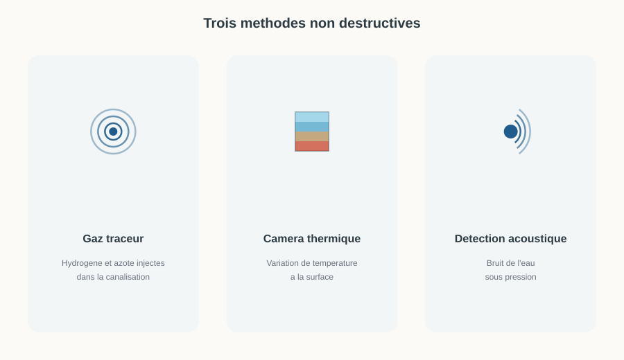 Les trois méthodes non destructives de recherche de fuite : gaz traceur, caméra thermique, détection acoustique