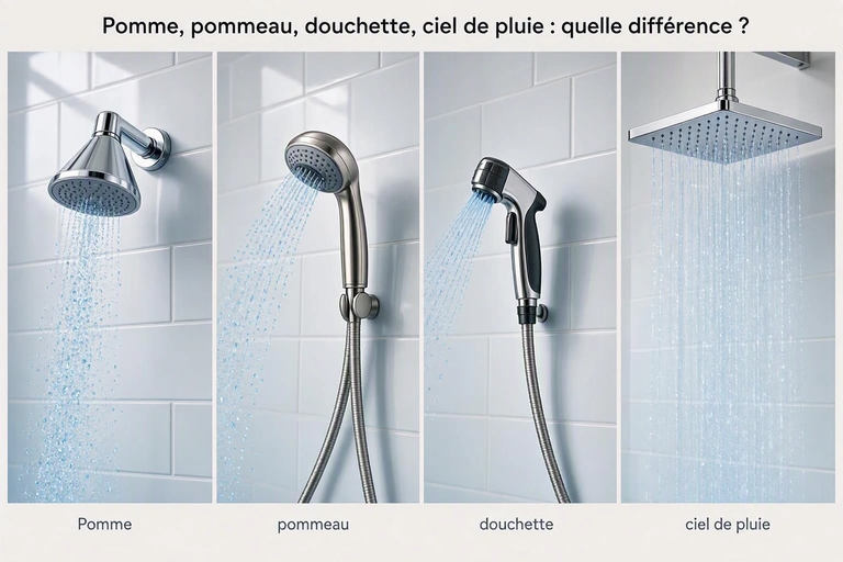 Pomme, pommeau, douchette, ciel de pluie : quelle différence ?