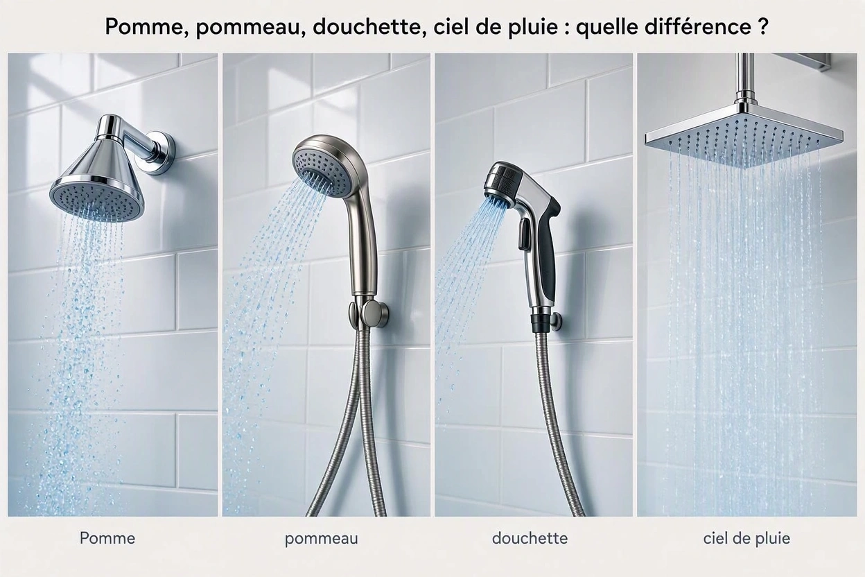 Pomme, pommeau, douchette, ciel de pluie : quelle différence ?