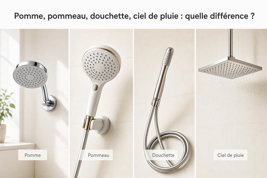 Pomme, pommeau, douchette, ciel de pluie : quelle différence ?