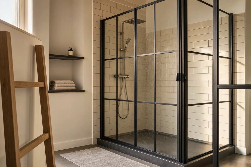 Paroi de douche noire style atelier : modèles, prix et erreurs à éviter