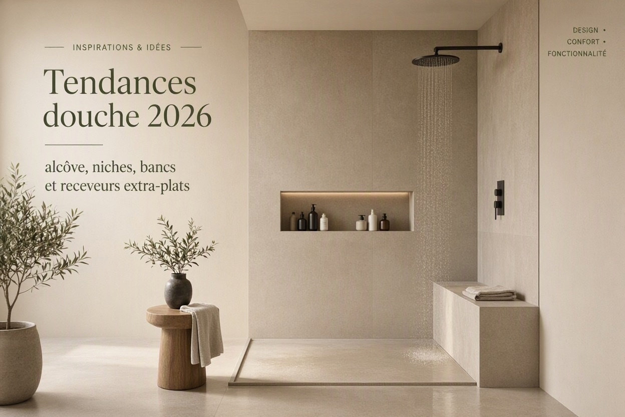 Tendances douche 2026 : alcôve, niches, bancs et receveurs extra-plats