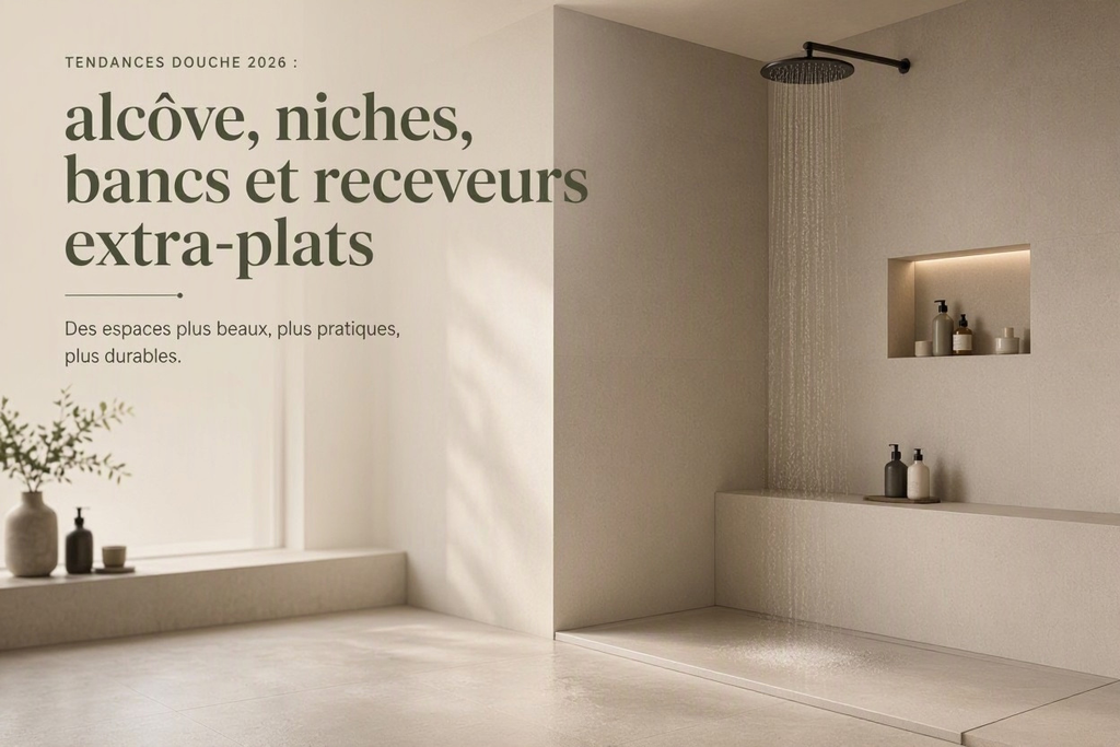Tendances douche 2026 : alcôve, niches, bancs et receveurs extra-plats