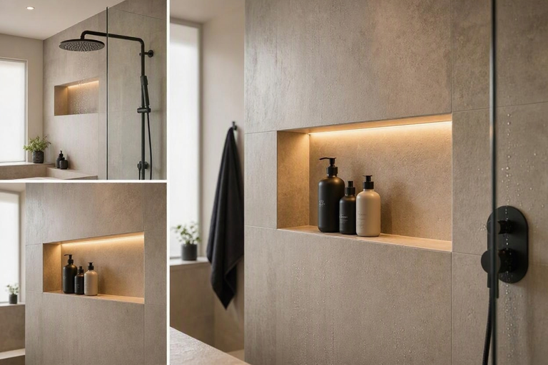 Niche de douche encastrée : dimensions, matériaux, éclairage LED