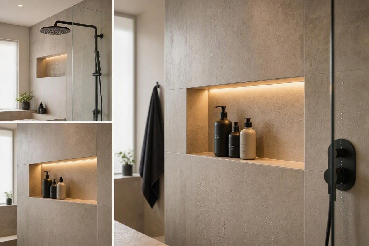 Niche de douche encastrée : dimensions, matériaux, éclairage LED