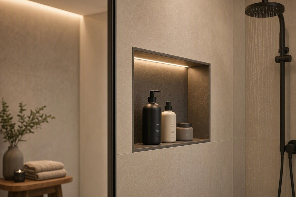Niche de douche encastrée : dimensions, matériaux, éclairage LED