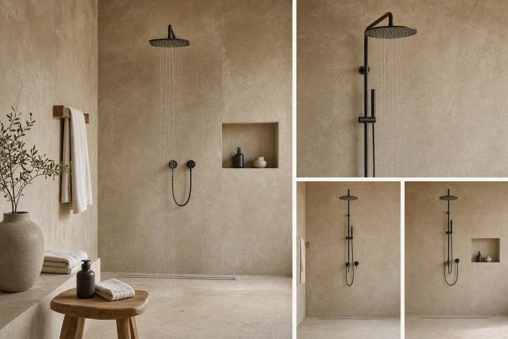 Salle de bain Japandi : douche, robinetterie et matériaux