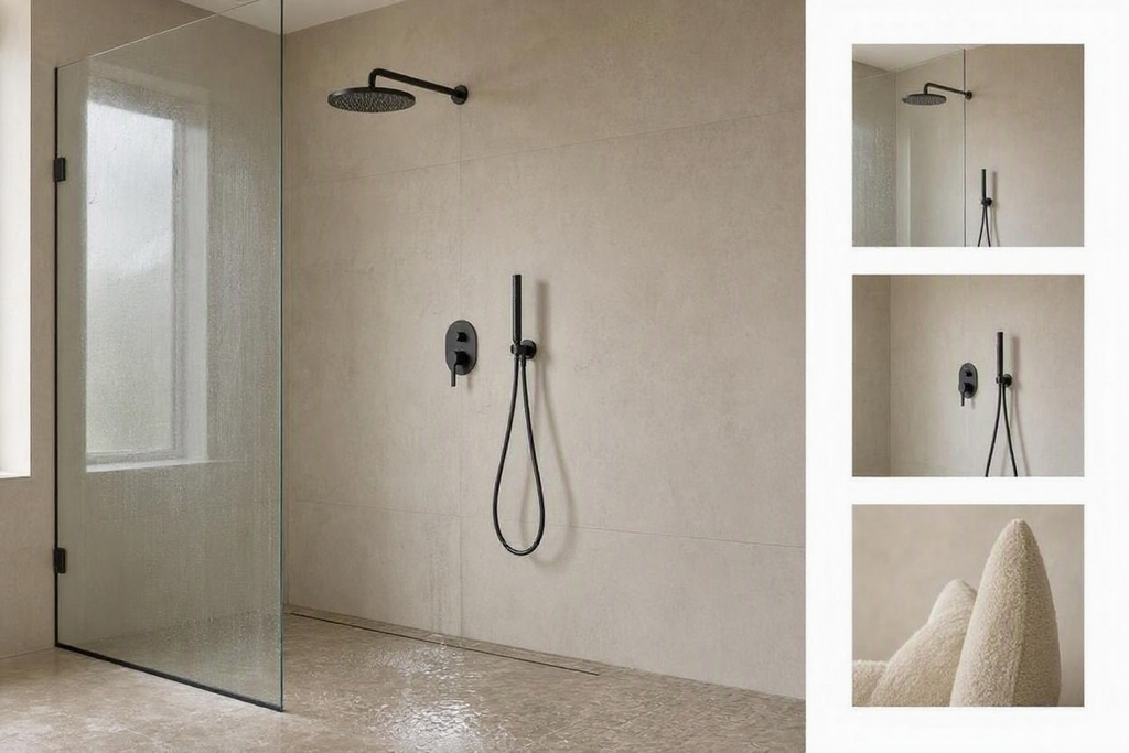 Salle de bain Japandi : douche, robinetterie et matériaux